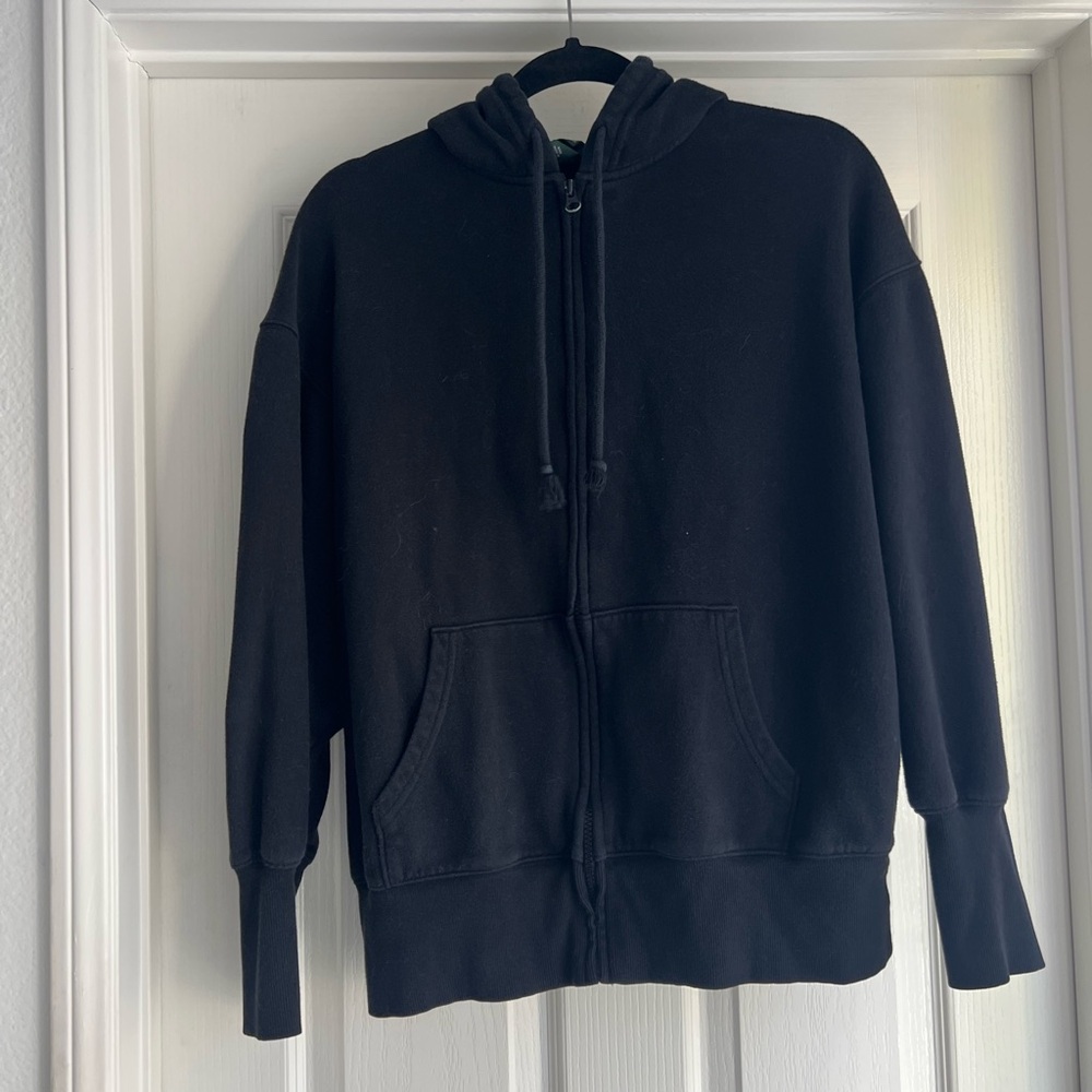 wild fable Black Hooded Zip-Up Sweatshirt with Drawstrings
